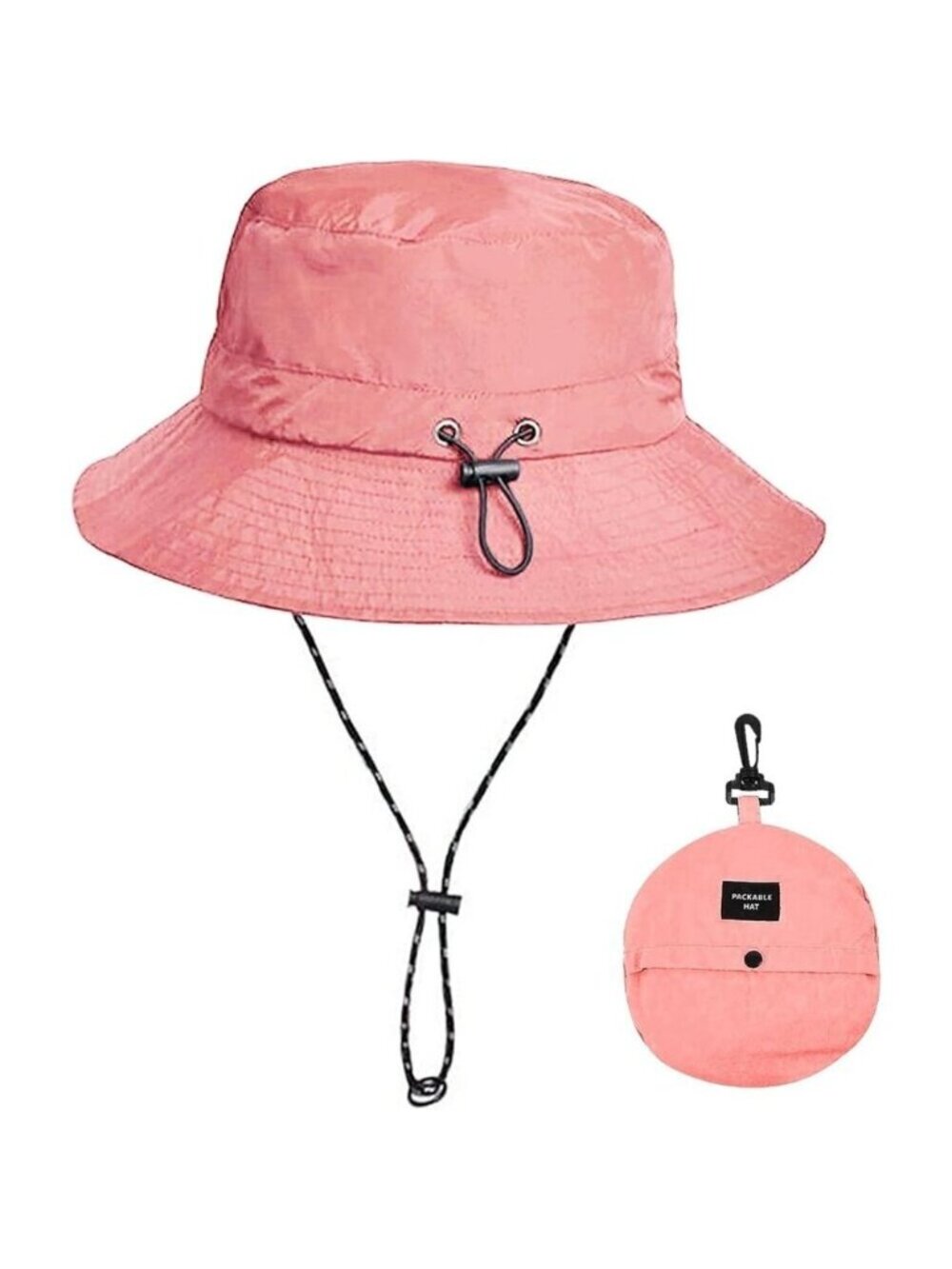 Unisex Pink Nylon Mesh Wide Brim Boonie With Chin Strap Packable Bucket Sun Hat